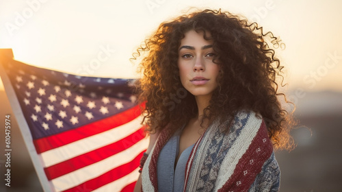 american flag, multiracial ...