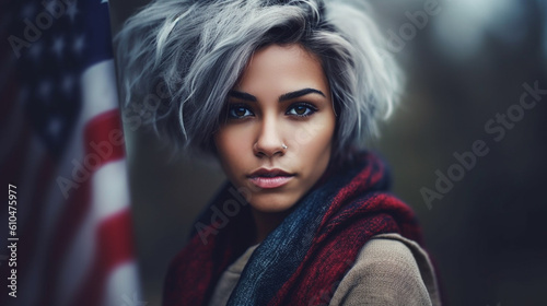 american flag, multiracial ...