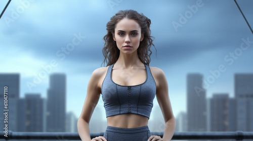 Young adult woman wearing sportswear, tank top, summery, slim attractive beautiful woman, fitness and jogging, walking, athletic, 20s, 30s,