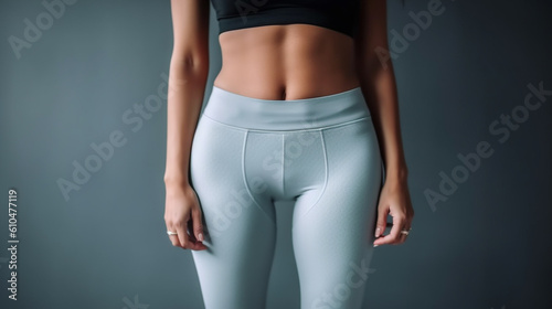young adult woman, slim woman, slender body, exercising body, in sporty or summery outfit, bare midriff in gym, yoga or meditation, 20s 30s, training