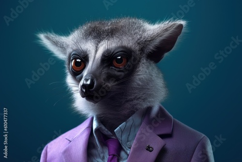 Anthropomorphic lemur in a suit like a businessman. Business Concept. AI generated, human enhanced