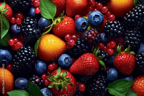 Appetizing tasty berry background. The concept of proper nutrition and vitamins in the crop. AI generated © top images