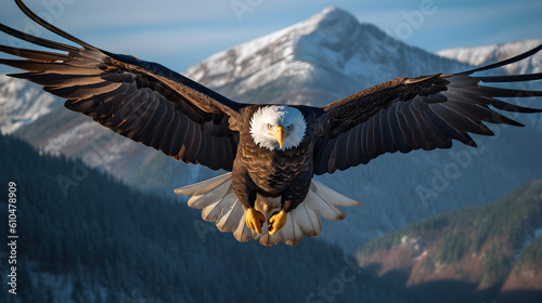 A bald eagle flying. Generative AI.