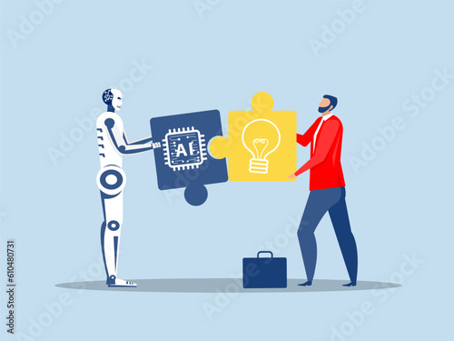 Partnership contact,Businessman matching cyborg idea or artificial intelligence technology futuristic, AI, Machine future cooperation vector illustrator