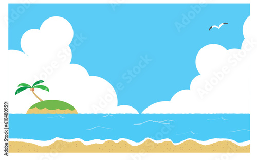 夏の海と無人島の背景イラスト