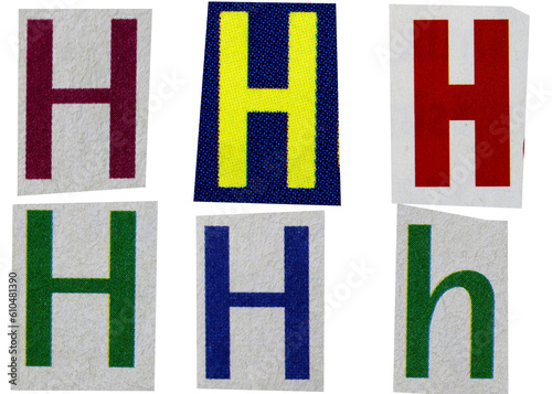 Letter h magazine cut out font, ransom letter, isolated collage elements for text alphabet, ransom note
