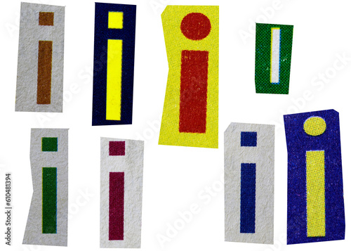 Letter i magazine cut out font, ransom letter, isolated collage elements for text alphabet, ransom note