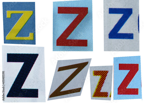 Letter z magazine cut out font, ransom letter, isolated collage elements for text alphabet, ransom note