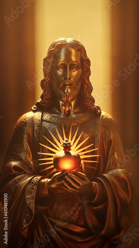 coração dourado de jesus cristo, simbolo de fé cristã 