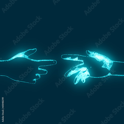 Human hands reaching out to one another, almost touching. Help concept. Particles painting © JEGAS RA