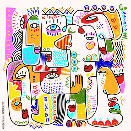 Abstract face of people hand drawing vector illustration with minimalist color.