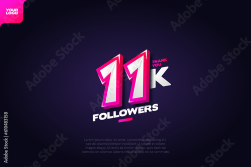 celebration of 11k followers with realistic 3d number on dark background © Artsetya