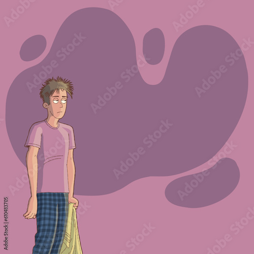 late-night young man in pajamas vector illustration