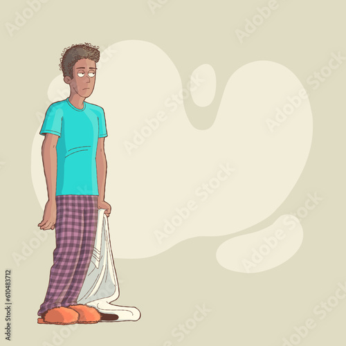 late-night young man in pajamas vector illustration