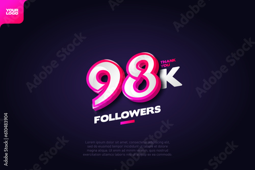 celebration of 98k followers with realistic 3d number on dark background photo