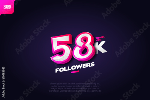 celebration of 58k followers with realistic 3d number on dark background