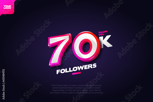 celebration of 70k followers with realistic 3d number on dark background