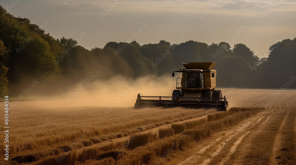Fototapeta premium maquina agricola fazendo colheita em lavoura de grãos 