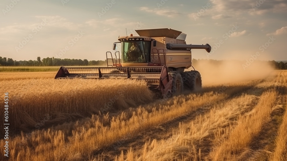 Fototapeta premium maquina agricola fazendo colheita em lavoura de grãos 