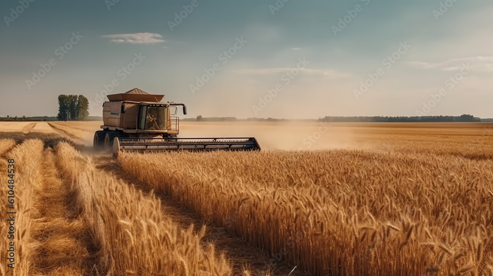 Fototapeta premium maquina agricola fazendo colheita em lavoura de grãos 
