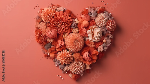 
Live Coral Coral do Ano 2019. Formato de coração feito de flores. Dia dos Namorados. Paleta de cores. Amo moda photo