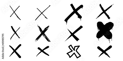 Hand drawn cross mark. doodle set of wrong sign or false mark. vector illustration
