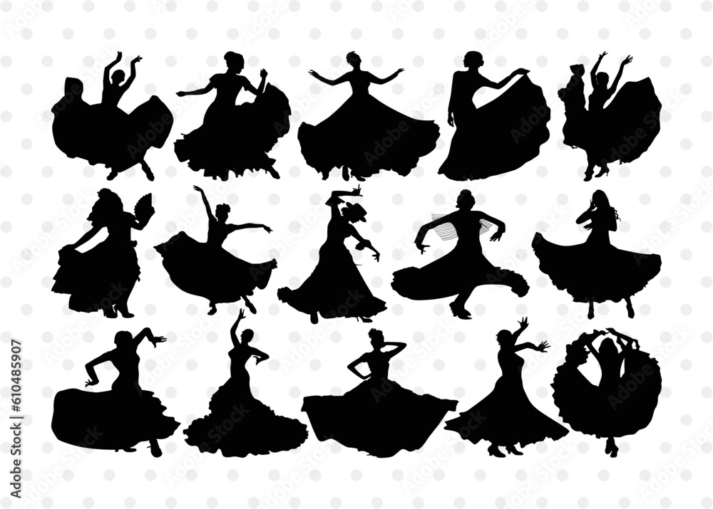 Flamenco Dancer Silhouette, Flamenco Dancer SVG, Flamenco Svg, Dancer Svg, Woman Dancer Svg, Flamenco Dancer Bundle, SB00192