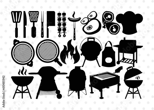 Barbecue Silhouette, Barbecue SVG, Bbq Svg, Grilled Sausage Svg, Sausage Svg, Barbecue Set Bundle, SB00163