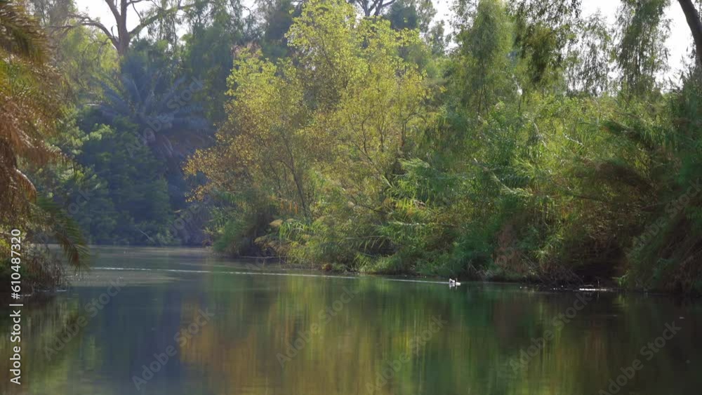 Tilt Down To Calm Jordan River In Galilee Tilt Down To Calm Jordan River In Galilee