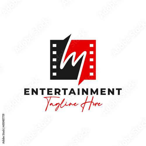 film frame logo design with letter M