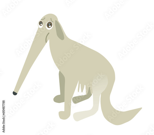  Cute beige borzoi dog meme. Vector drawing of a dog whose snout is exaggeratedly long. He is sad. Illustration isolated on transparent background.