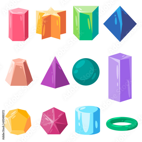 geometric shape pink yellow green blue brown and purple color education collection object shapes