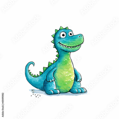 Drawing Dino Character Kids Style Cartoon