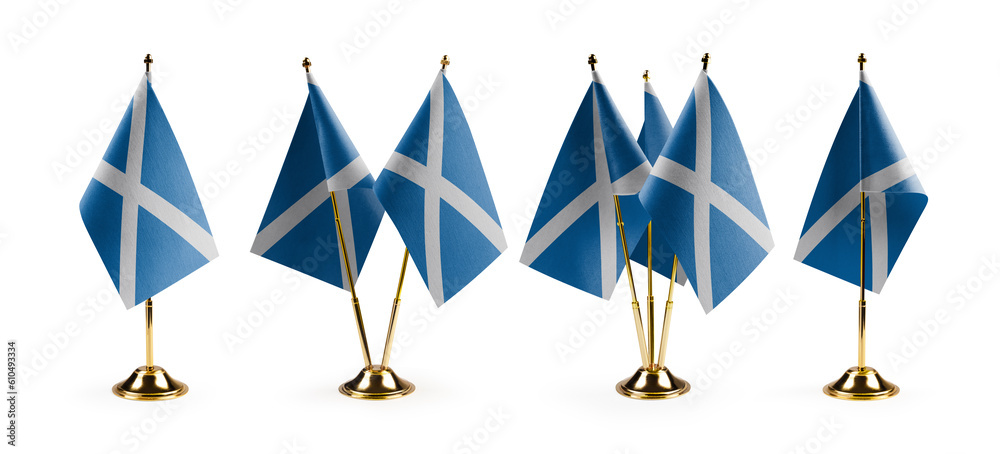 Small national flags of the Scotland on a white background