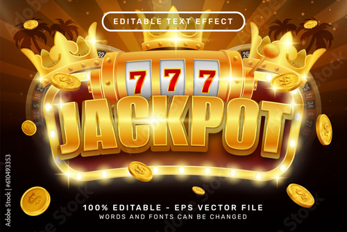 jackpot 3d text effect and editable text effect with slot machine illustration 