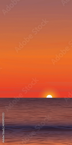 Seascape sunset vertical vector illustration have blank space.