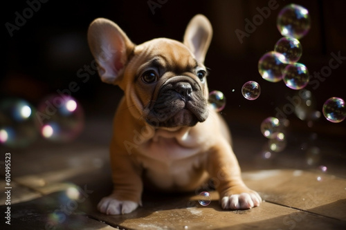 Puppy playing with bubbles © kaien