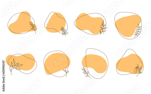 Organic amoeba blob shape abstract with line and botanical flower vector