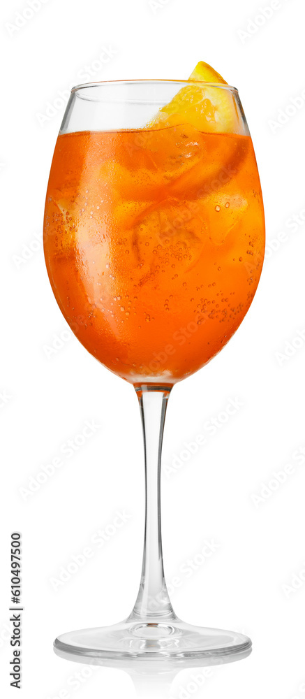 glass of cold aperol spritz cocktail isolated on white