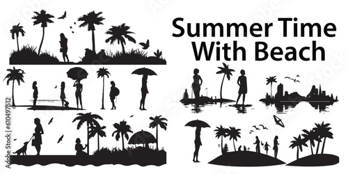 A set of silhouette summer beach vector design