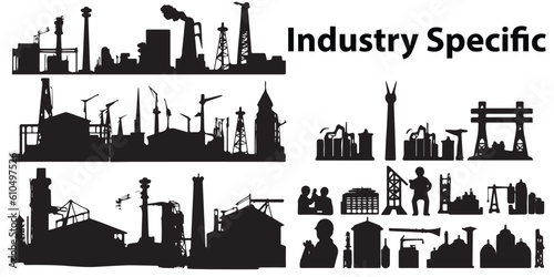A set of silhouette industry specific vector illustration