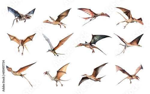 Pteranodon collection isolated on white background with AI generated.
