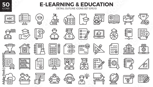 Icon packs of Learning (detailed outline).
The collection includes of business developments, programing, web design, App design and more.