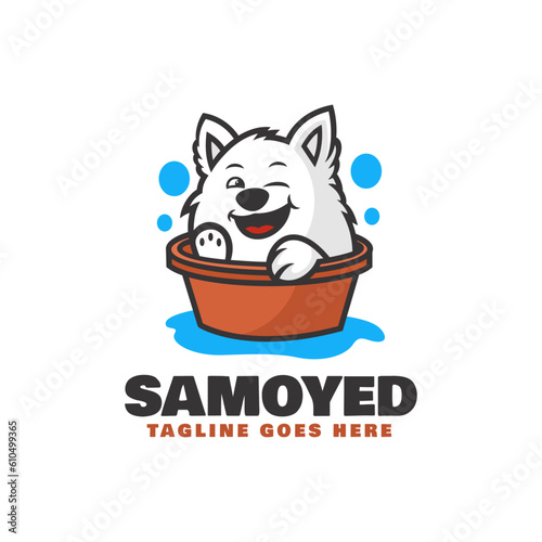 Vector Logo Illustration Samoyed Mascot Cartoon Style.