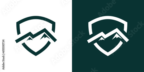 logo design shield mountain icon vector illustration