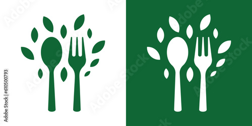 logo design food organic spoon,fork and leaf icon vector illustration