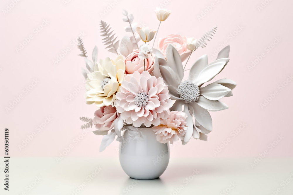 Pastel flower 3D mockup elegantly displayed in a mug or jar, resting on a pristine white background. generative AI. Pastel flower 3D mockup elegantly displayed in a mug or jar, resting on a pristine white background. generative AI.