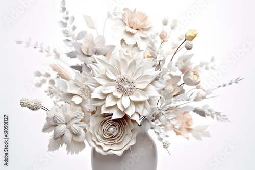 Pastel flower 3D mockup elegantly displayed in a mug or jar  resting on a pristine white background. generative AI.