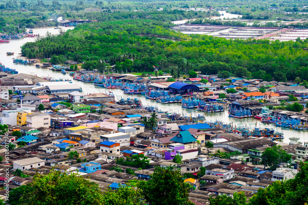 High angle view of Chumphon fishing village, Thailand tourism Amazing