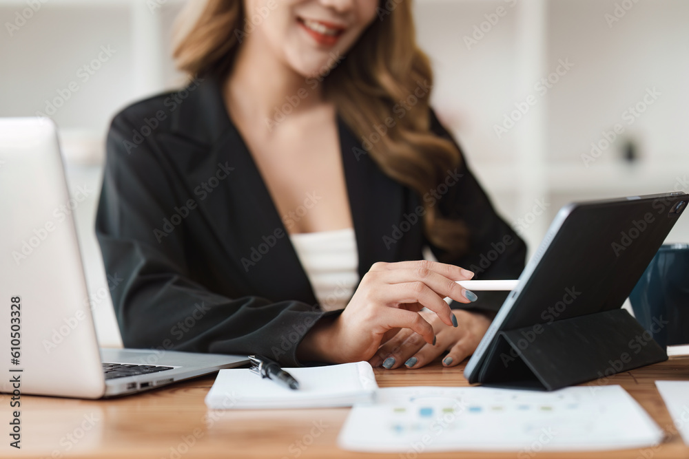 Accountant woman working on laptop and do document, tax, exchange, research, accounting and Financial advisor concept Accountant woman working on laptop and do document, tax, exchange, research, accounting and Financial advisor concept